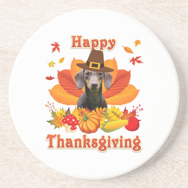 Posavasos Happy Dachshund Dog Owner Turkey Thanksgiving (Frente)