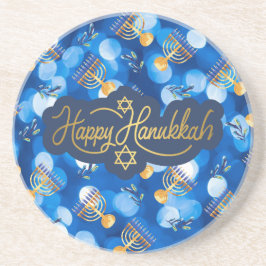 Posavasos Happy Hanukkah Blue And White