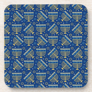 Posavasos Happy Hanukkah Jewish Star Menorah Blue Chanukah