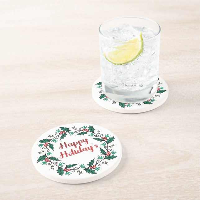 Posavasos Happy Holiday's Wreath Sandstone Coaster (Lado)