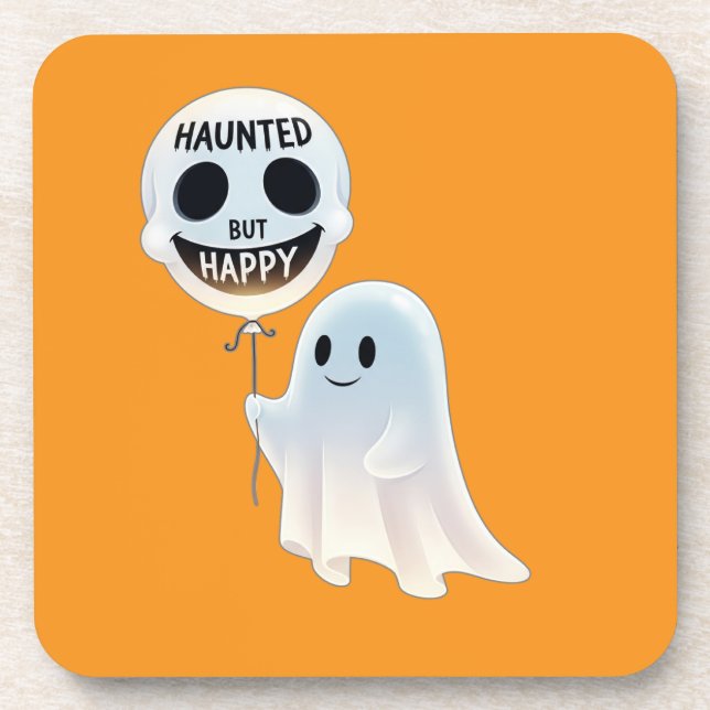 Posavasos Happy Kawaii Ghost with Skull Balloon (Frente)