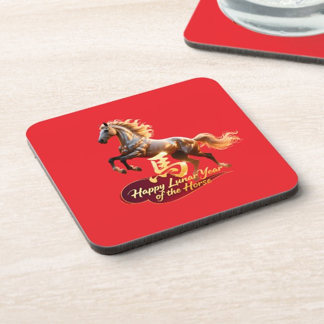 Posavasos Happy Lunar New Year Majestic Golden Horse  (Lado Izquierdo)