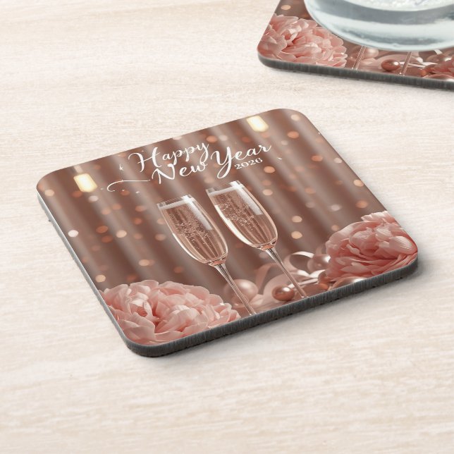 Posavasos happy new year 2026 champagne sparkle coasters (Lado Izquierdo)