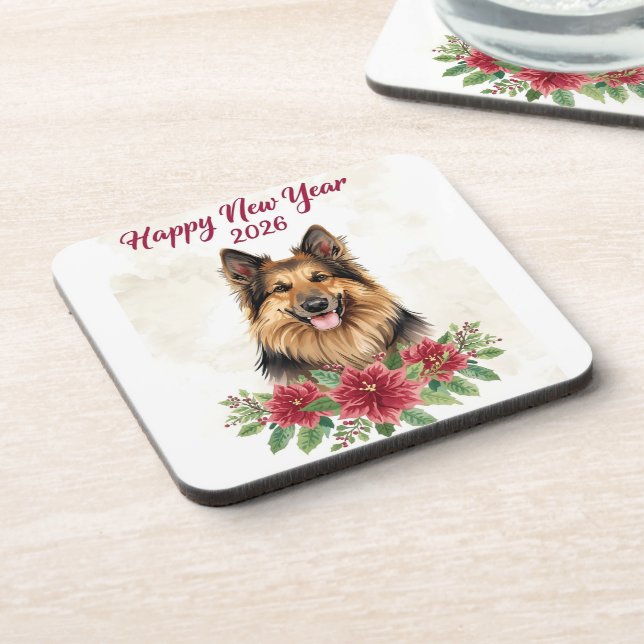 Posavasos Happy New Year 2026 Dog Theme Coasters (Lado Izquierdo)