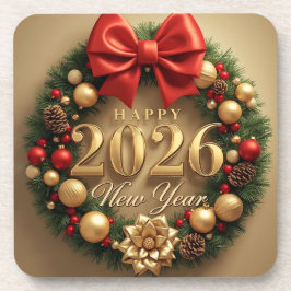 Posavasos happy new year 2026 golden wreath coasters