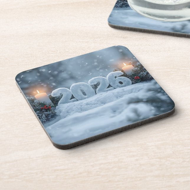 Posavasos happy new year 2026 winter pine coasters (Lado Izquierdo)