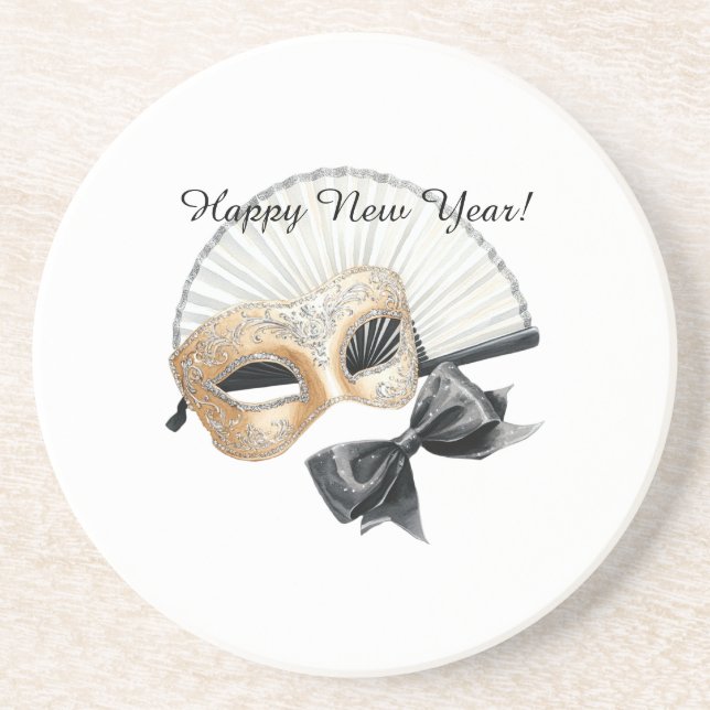 Posavasos Happy New Year Gold Black Mask (Frente)