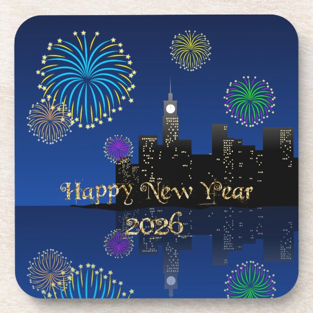 Posavasos Happy New Year’s Eve Midnight Fireworks City Light (Frente)