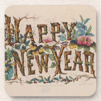Posavasos  Happy New Year, Vintage Currier & Ives Print