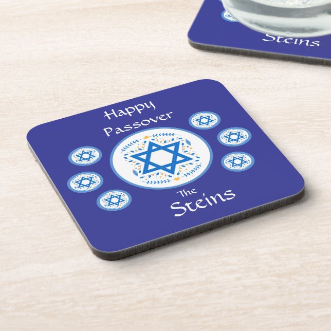 Posavasos Happy PASSOVER Blue Star of David NAME (Lado Izquierdo)