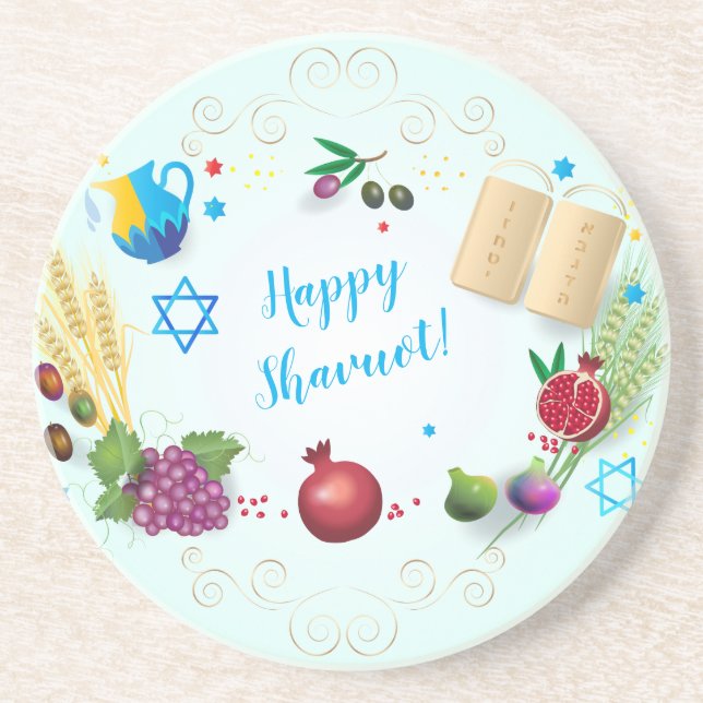 Posavasos Happy SHAVUOT adorno siete especies (Frente)