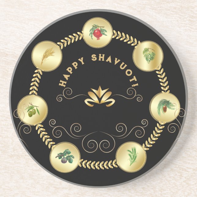 Posavasos Happy SHAVUOT adorno siete especies (Frente)