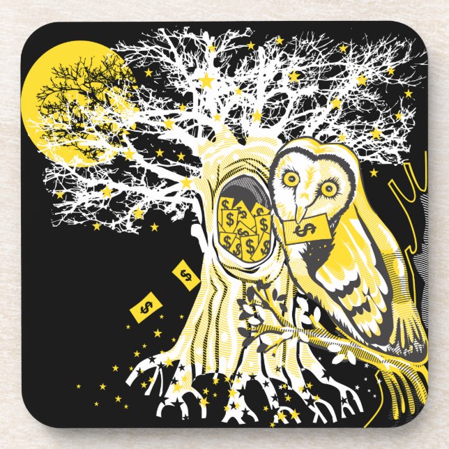 Posavasos Hard Plastic Coaster – Urban Tree Owl & Wealth  (Frente)