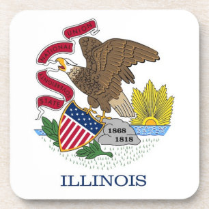 Posavasos Hard plastic coaster with flag of Illinois, USA