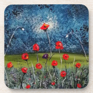 Posavasos Hard plastic coaster with painted poppy fields