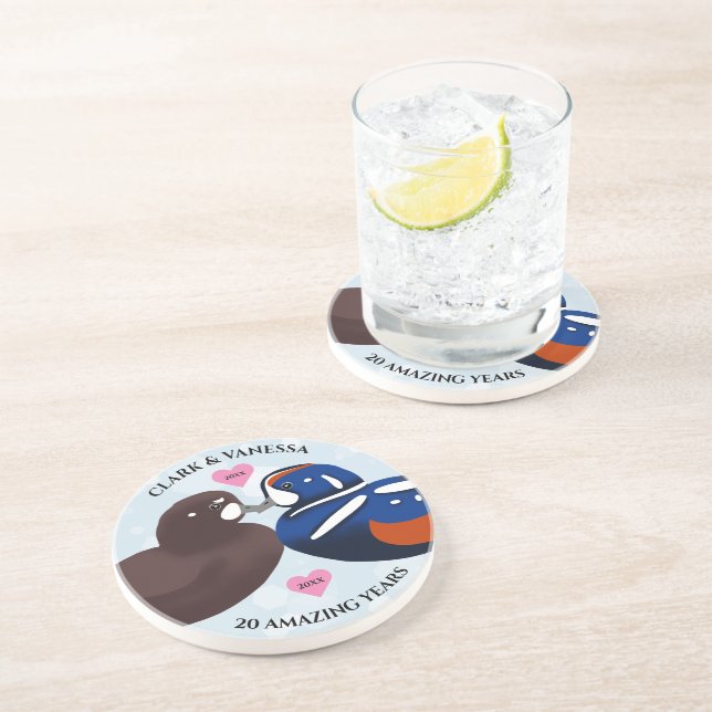 Posavasos Harlequin Ducks Aves Amantes De Aniversario (Lado)