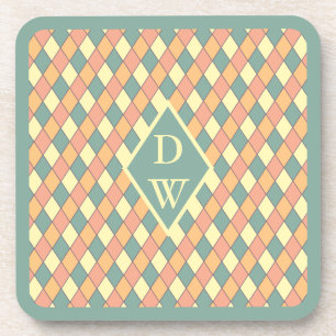 Posavasos Harlequina diagonal de vintage en pasteles Monogra