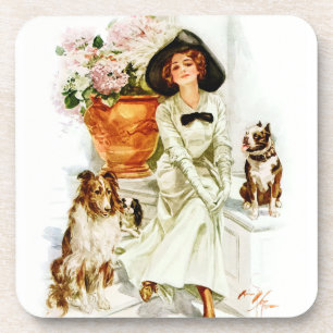Posavasos Harrison Fisher: Mujer con tres perros