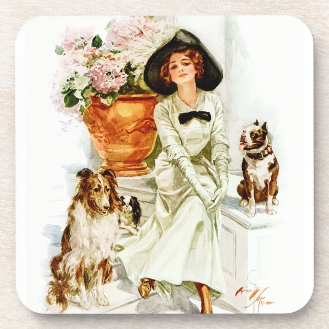 Posavasos Harrison Fisher: Mujer con tres perros (Frente)