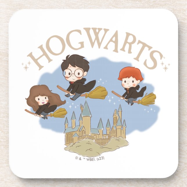 Posavasos HARRY POTTER™, Hermione y Ron vuelan sobre HOGWART (Frente)