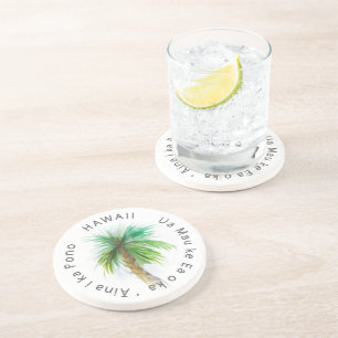 Posavasos Hawaii Motto Palm Tree Watercolor