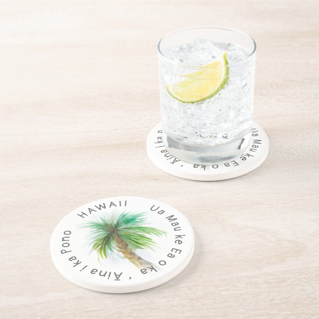 Posavasos Hawaii Motto Palm Tree Watercolor (Lado)