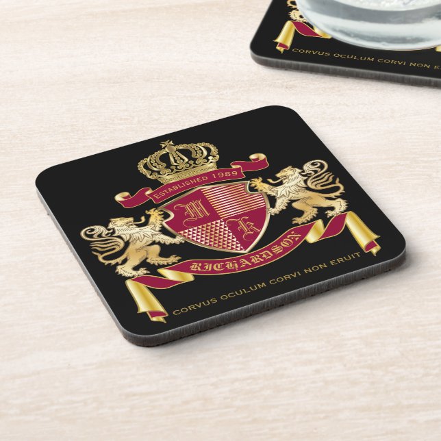 Posavasos Haz tu propio escudo de armas azul de oro blema de (Lado Izquierdo)