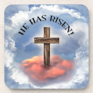 Posavasos He Has Risen Rugged Cross With Clouds