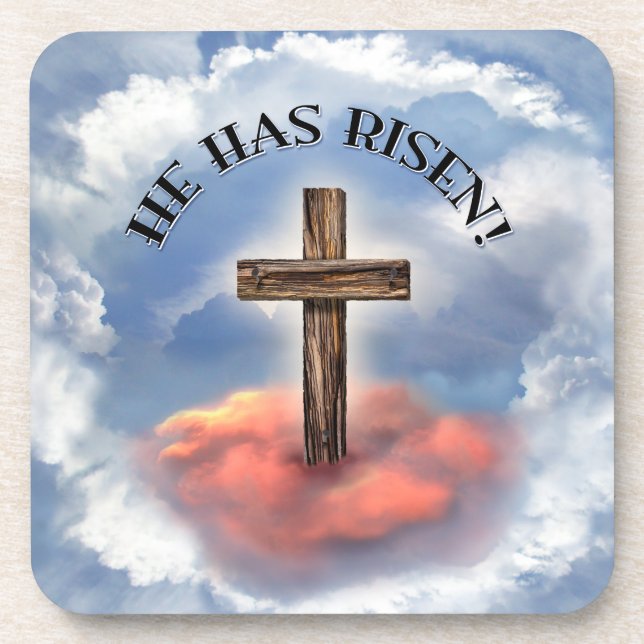 Posavasos He Has Risen Rugged Cross With Clouds (Frente)