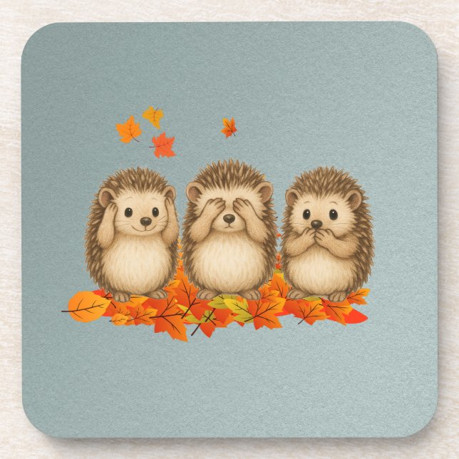 Posavasos hear, see and speak no evil Hedgehogs leafs (Frente)