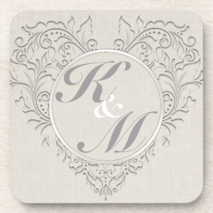 Posavasos HeartyChic Natural Linen Damask Heart