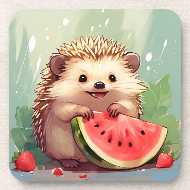 Posavasos Hedgehog disfrutando de una sandía (Frente)