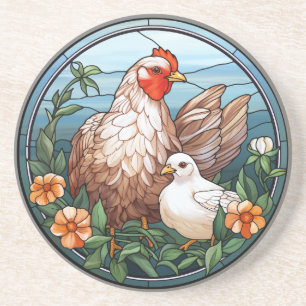 Posavasos Hen y Chick de vidrio suavizado y dulce