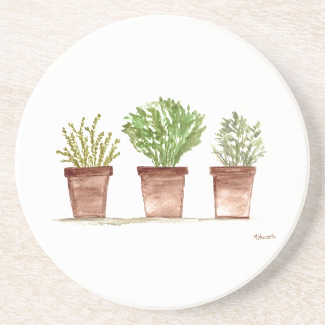 Posavasos Herbs sage rosemary thyme acuarela rústico (Frente)