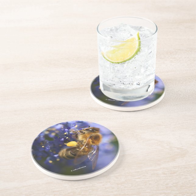 Posavasos Hermosa abeja de miel en California Lilac (Lado)