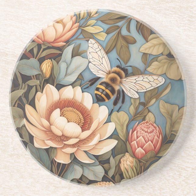 Posavasos Hermosa Abeja Jardín Con Flores Protíneas (Frente)
