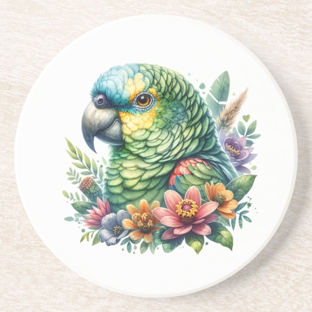 Posavasos Hermosa acuarela Amazon Parrot (Frente)