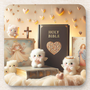 Posavasos Hermosa Biblia Santa Cristiana con pequeños ángele