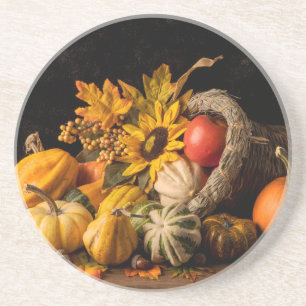 Posavasos Hermosa Cornucopia Llena De Gourds De Otoño