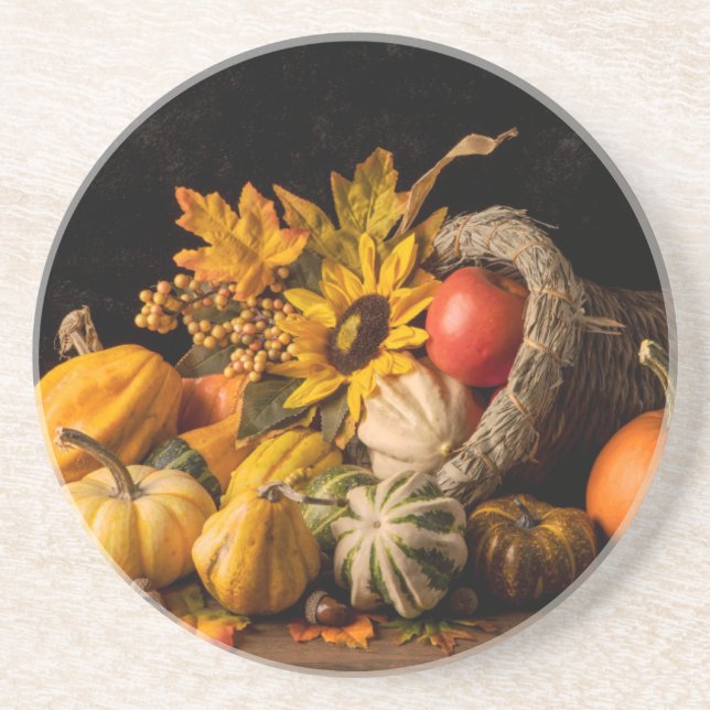 Posavasos Hermosa Cornucopia Llena De Gourds De Otoño (Frente)