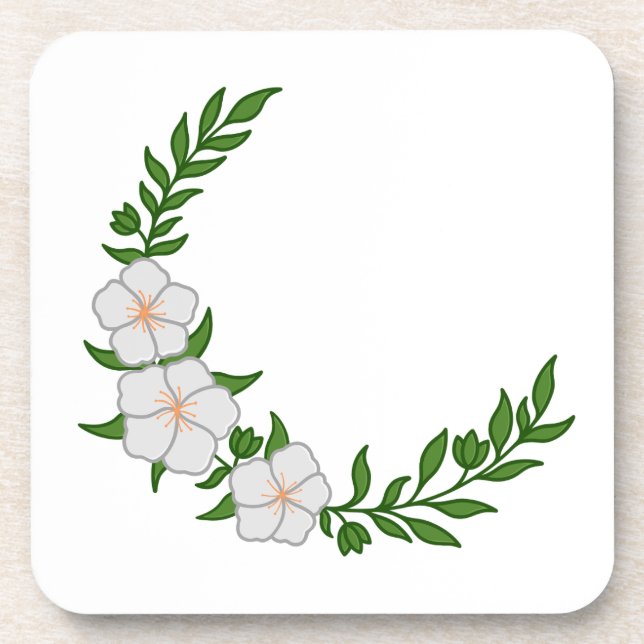 Posavasos Hermosa Corona Cresciente de Flores Blancas (Frente)