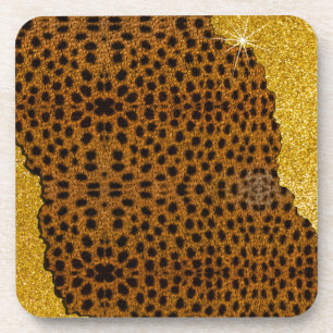 Posavasos Hermosa Estampa de Cheetah de Cuero con Brillo
