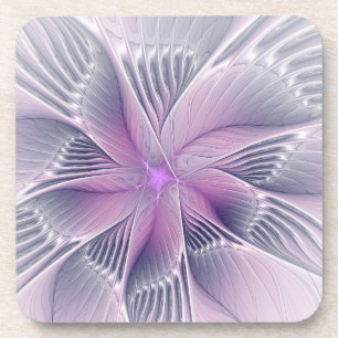 Posavasos Hermosa Flor Rosa Arte Abstracto Fractal Moderno