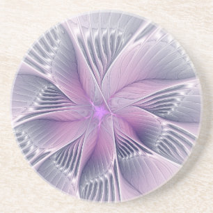 Posavasos Hermosa Flor Rosa Arte Abstracto Fractal Moderno