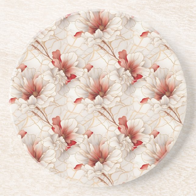 Posavasos Hermosa Flora Blanca Roja (Frente)