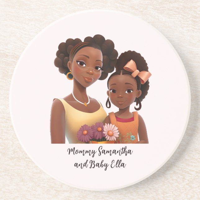 Posavasos Hermosa madre y hija negra (22) (Frente)