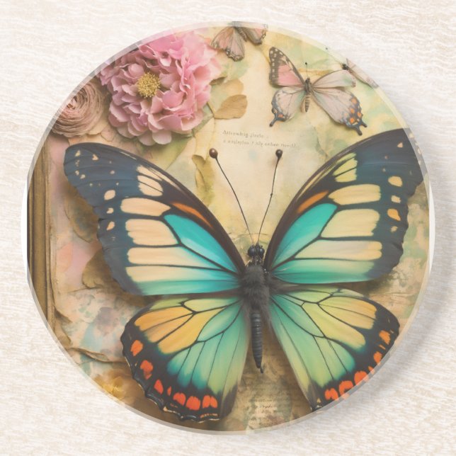 Posavasos Hermosa mariposa diseño escayola de arena (Frente)