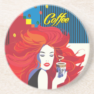 Posavasos "Hermosa mujer de moda con Copa de Café" Arte pop