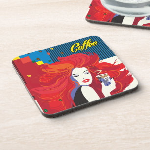 Posavasos "Hermosa mujer de moda con Copa de Café" Arte pop
