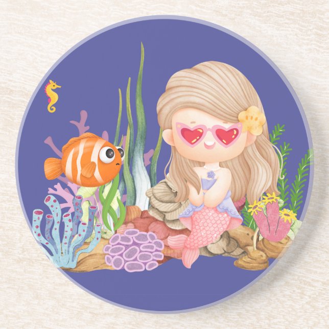 Posavasos Hermosa sirena BRUNET HAIR jugando en el mar (Frente)